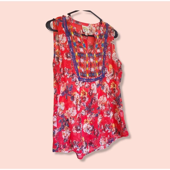 Anthropologie Tops - Anthropologie Fig and Flower Branded Flowy Tanktop with Embroidery, size small